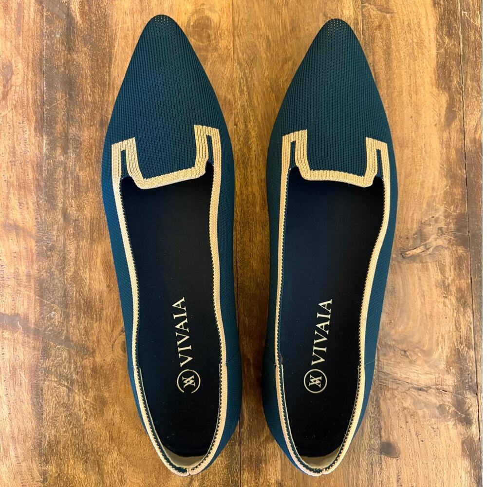 Vivaia Teal Soft Knit Pointy Toe Flats with Peachy Beige Trim size EU 41/US 9.5 - Picture 6 of 14